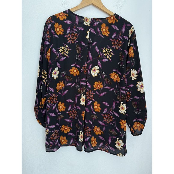 Peace & Pearls Faux Wrap Blouse size  2X Roll Tab Sleeve Floral Office Mod EUC - Picture 5 of 7